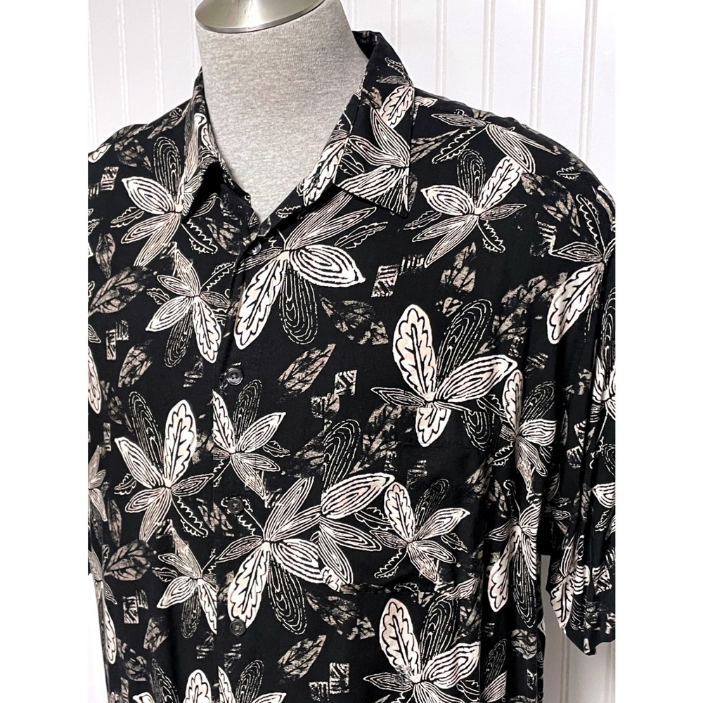Natural Issue Black Tan Leaf Print Hawaiian Button Down Shirt Mens 2XLT